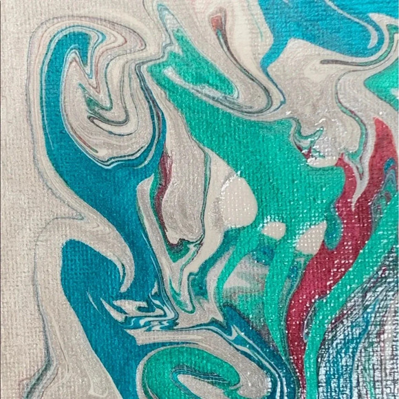 Original Paint Pour Art - Metallic Aqua, Teal, Wine, Silver and White - Picture 3 of 7